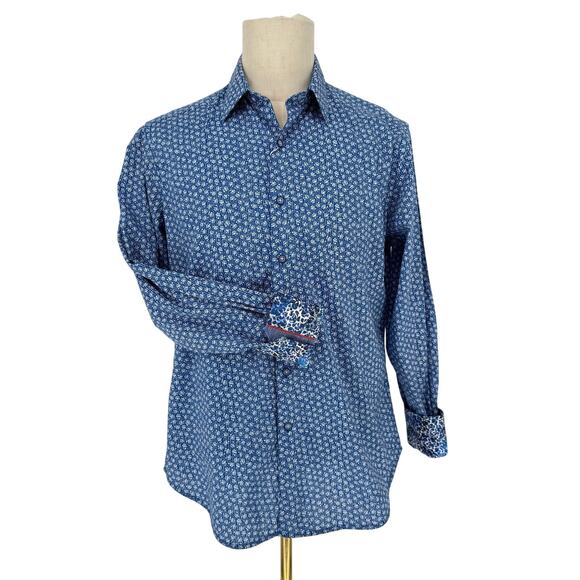 Robert Graham Woven Button Front Long Sleeve Shirt Royal Blue Floral Print M - Picture 1 of 9